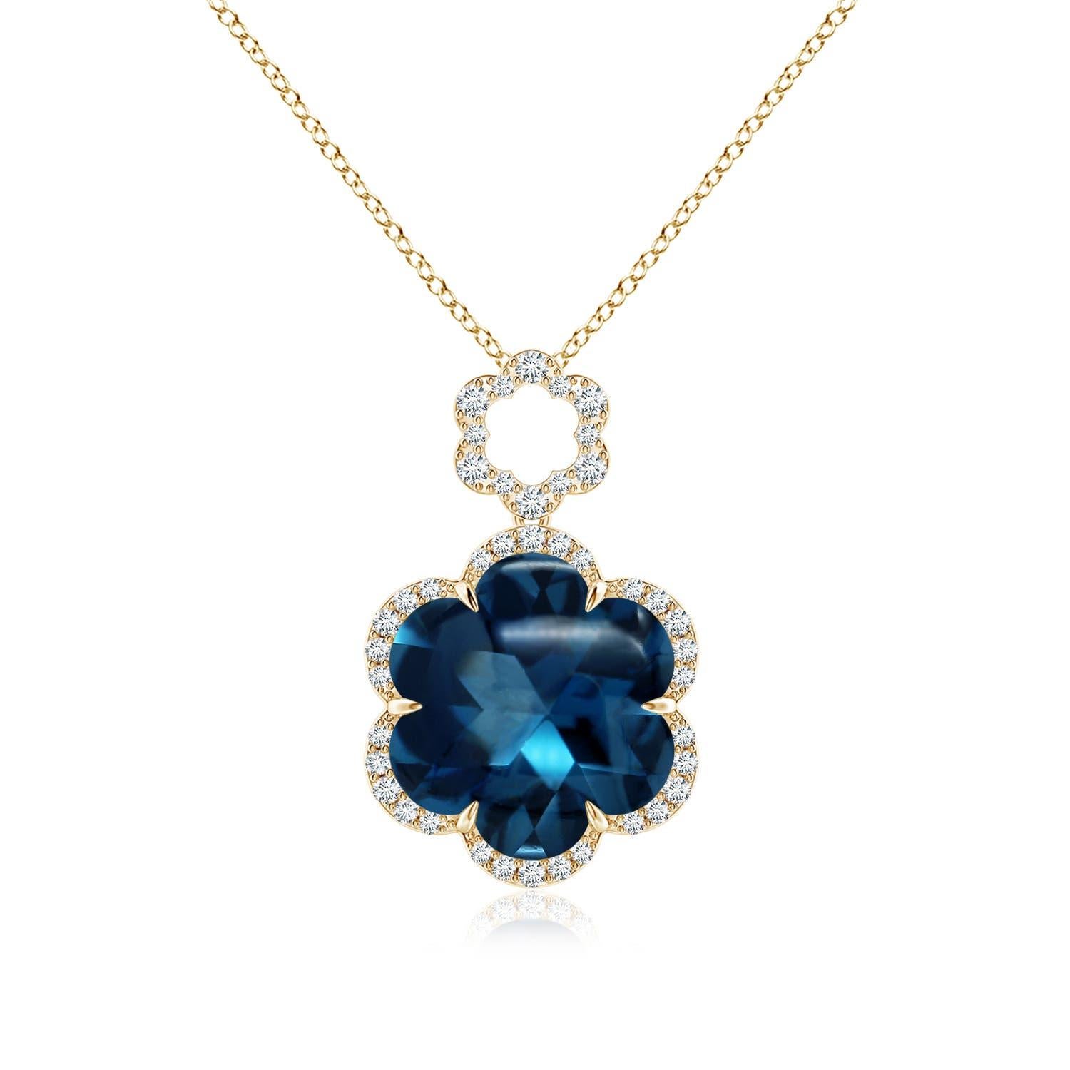 Ciondolo a forma di fiore in oro 14K con Topazio Blu di Londra, certificato GIA da 4,34 carati. in vendita 3