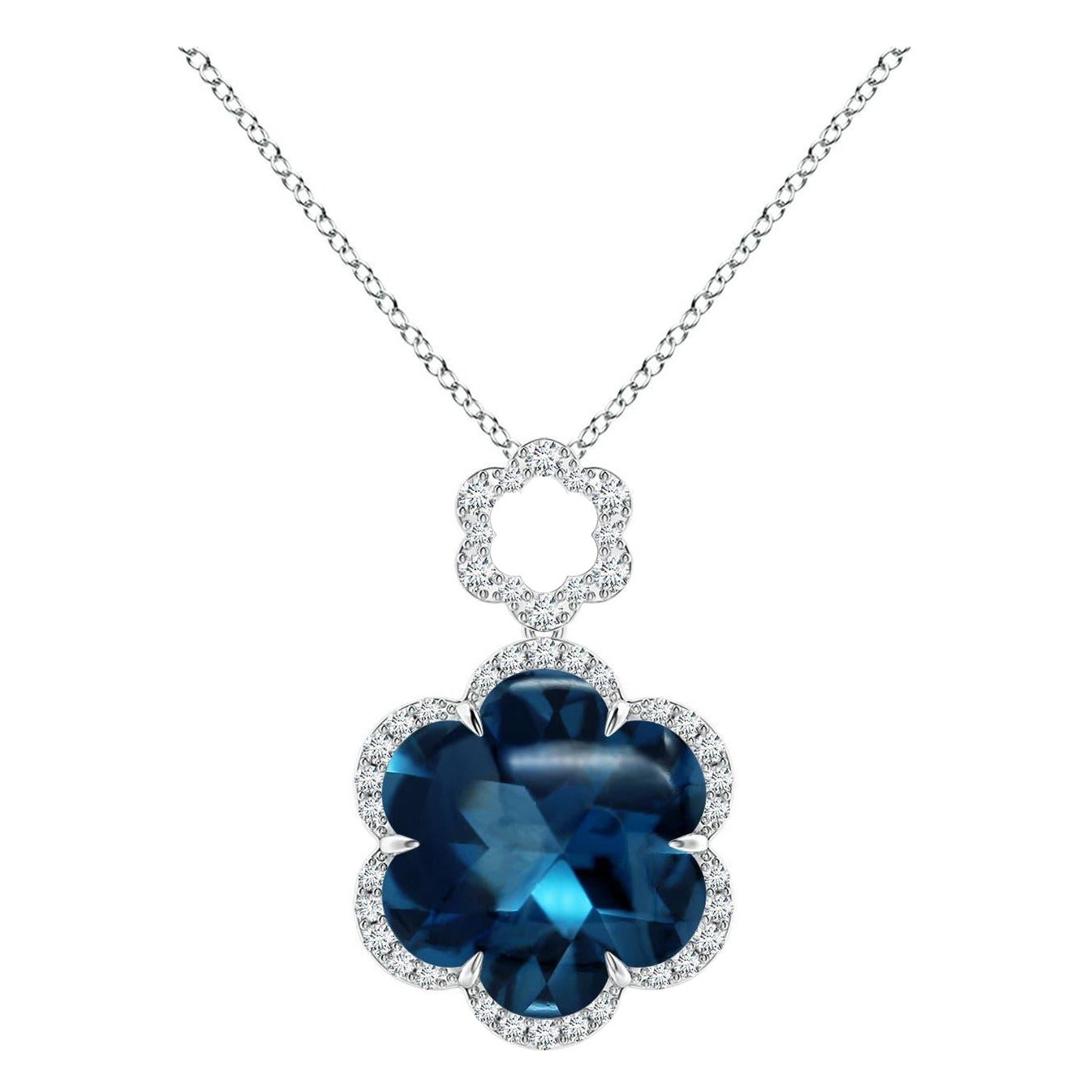 Ciondolo a forma di fiore in oro 14K con Topazio Blu di Londra, certificato GIA da 4,34 carati.