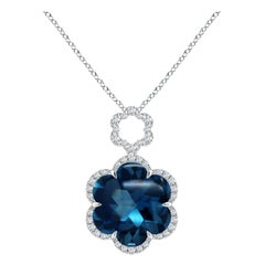 Angara Natural GIA Certified 4.34ct London Blue Topaz Flower Pendant in 14K Gold