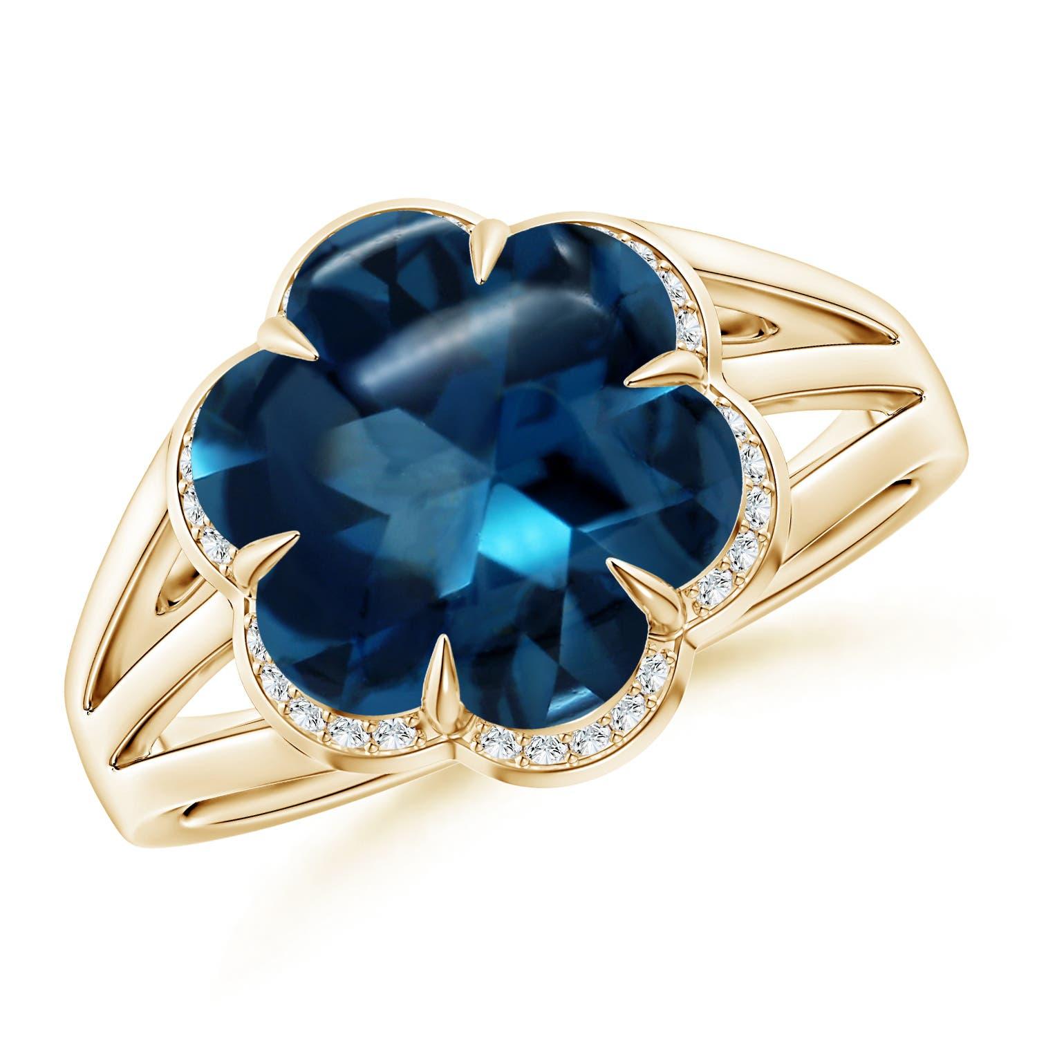 Anello con fiore di topazio blu londinese di 4,34 carati certificato GIA da Angara in oro 14K in vendita 5