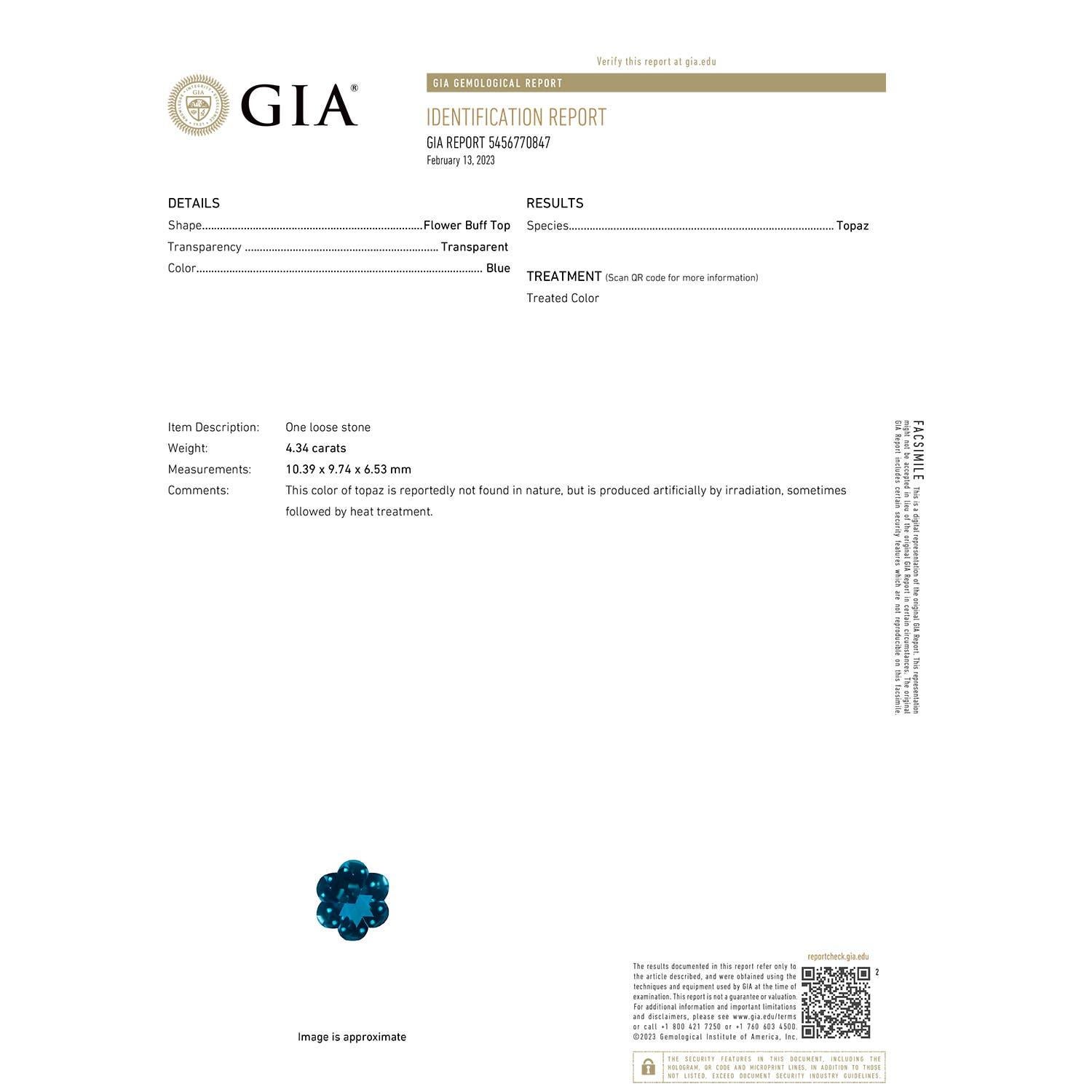 Moderno Anello con fiore di topazio blu londinese di 4,34 carati certificato GIA da Angara in oro 14K in vendita