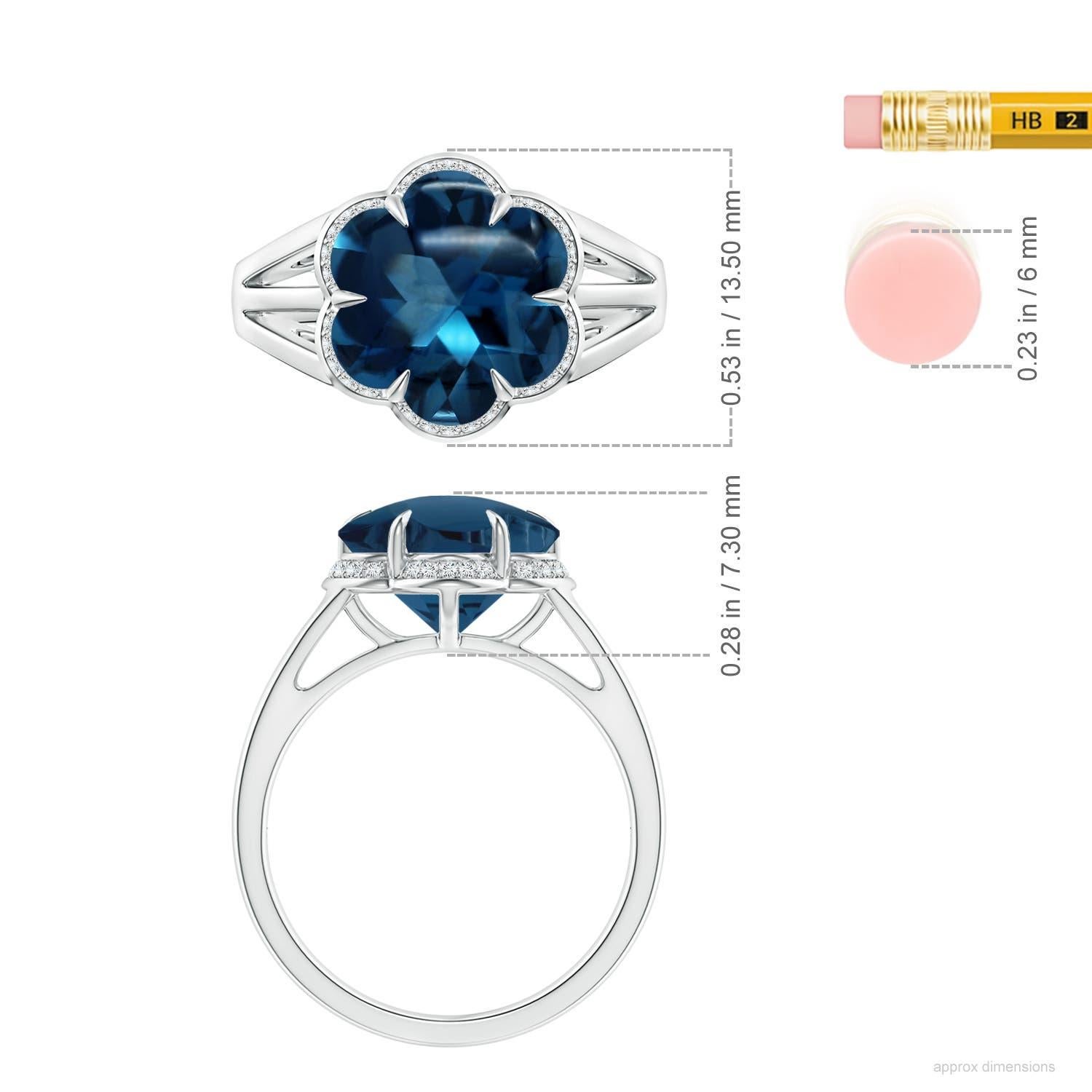 Anello con fiore di topazio blu londinese di 4,34 carati certificato GIA da Angara in oro 14K in vendita 2