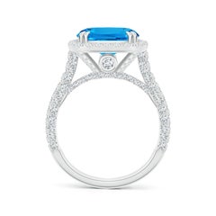 Angara Natural GIA Certified 4.45ct Swiss Blue Topaz Halo Ring in 14K Solid Gold
