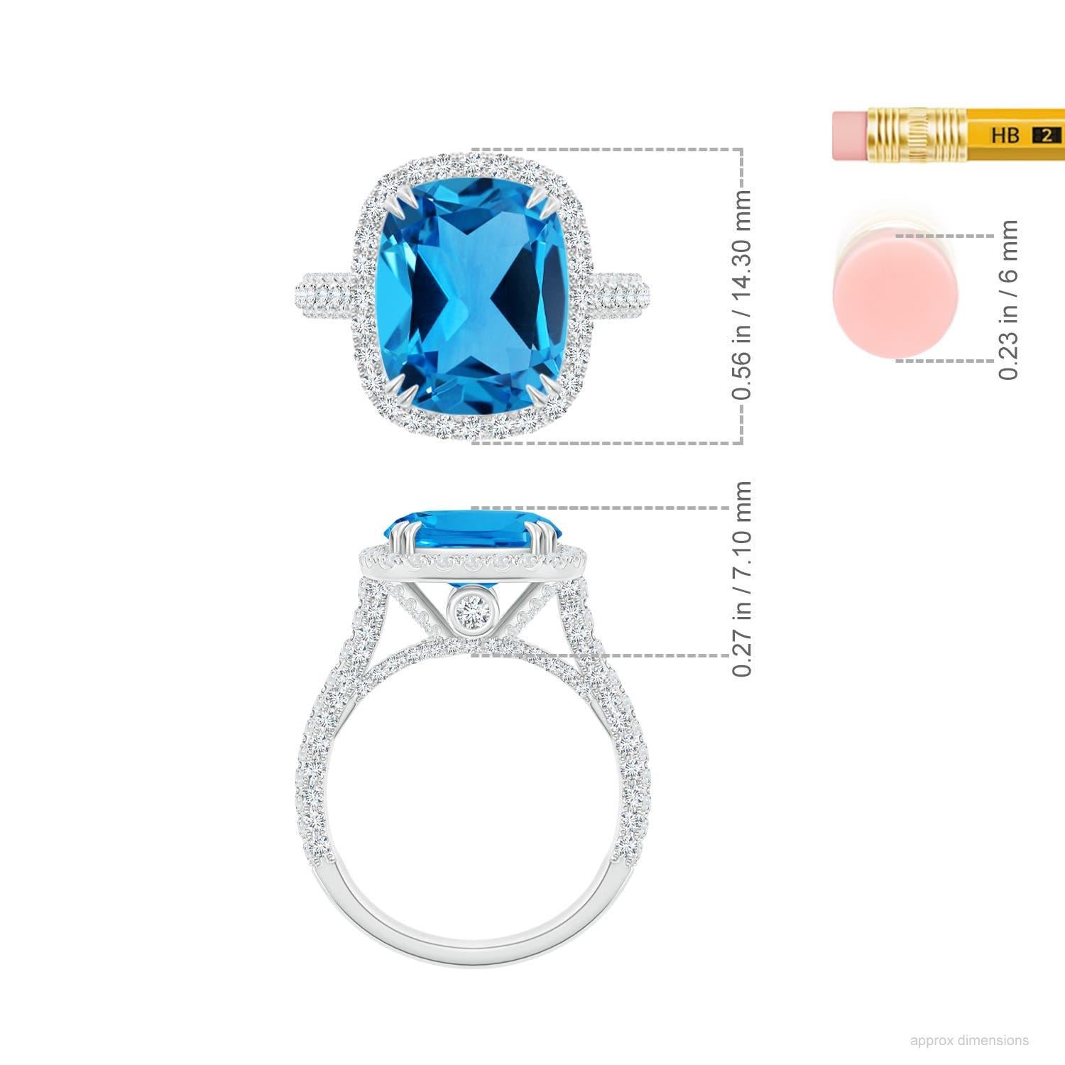 Anello aureolato con Topazio Blu Svizzero di 4,45 carati certificato GIA da Angara in oro massiccio 14K In condizioni Nuovo in vendita a Los Angeles, CA