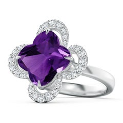 Angara Natural GIA Certified 4.6 ct Amethyst Halo Engagement Ring in 14K Gold