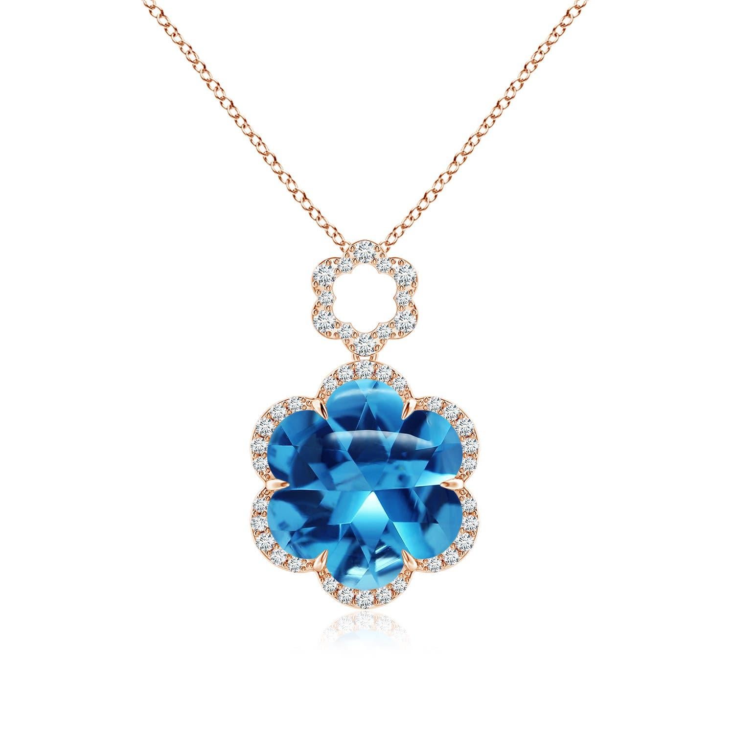 Angara Colgante Flor de Topacio Azul Suizo Natural Certificado GIA de 4,6 ct en Oro de 14K en venta 4
