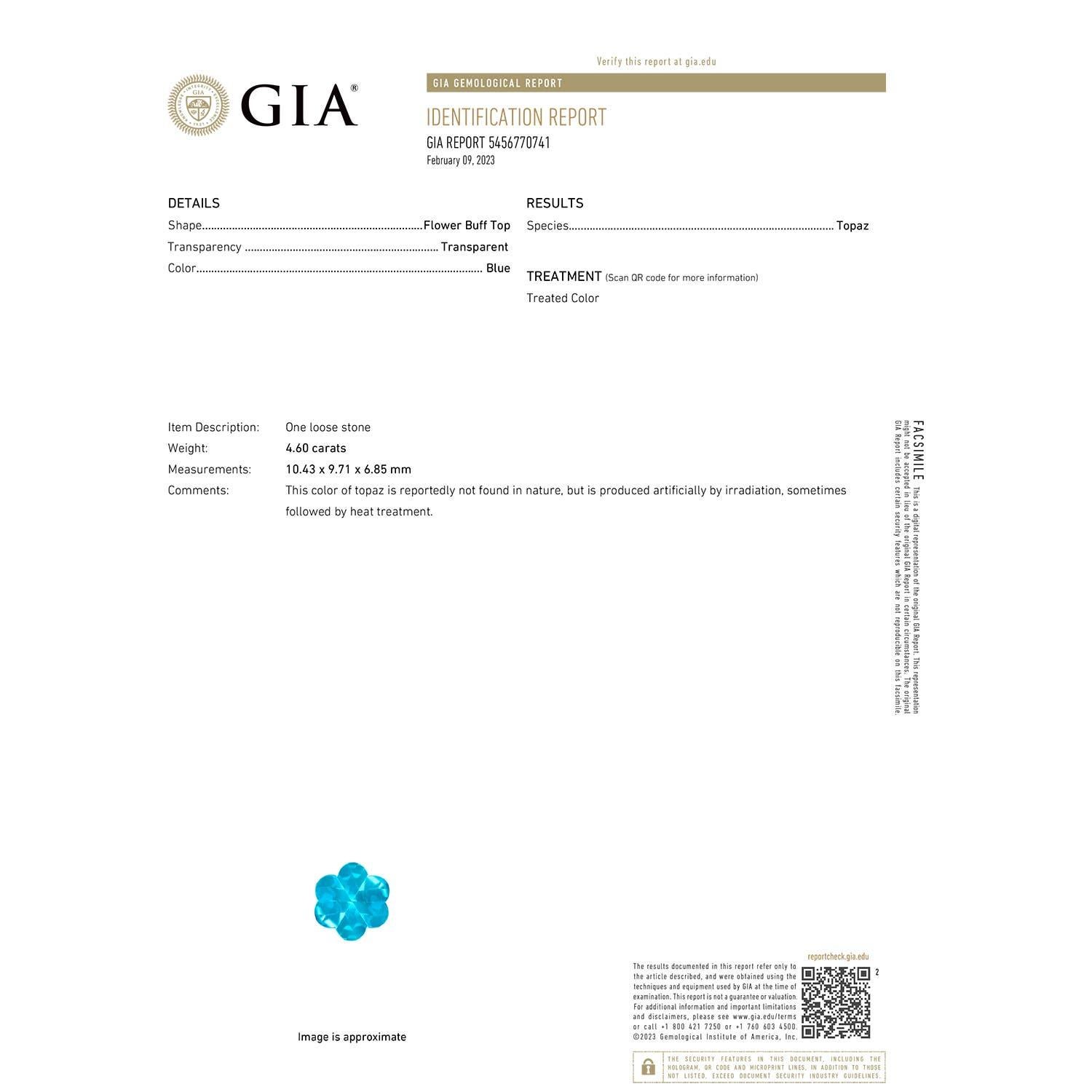 Angara Colgante Flor de Topacio Azul Suizo Natural Certificado GIA de 4,6 ct en Oro de 14K Moderno en venta