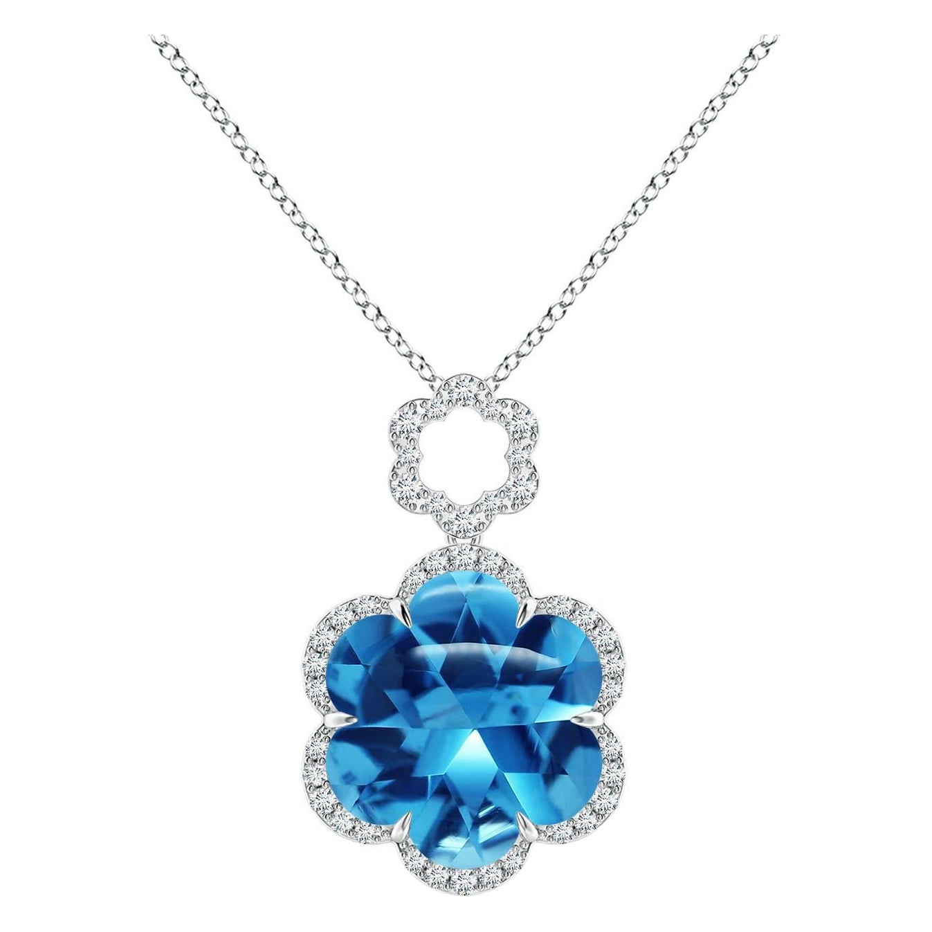 Ciondolo con fiore di Topazio Blu Svizzero di Angara, certificato GIA, 4,6 carati, in oro 14K