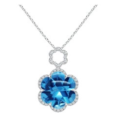 Angara Natural GIA Certified 4.6 ct Swiss Blue Topaz Flower Pendant in 14K Gold