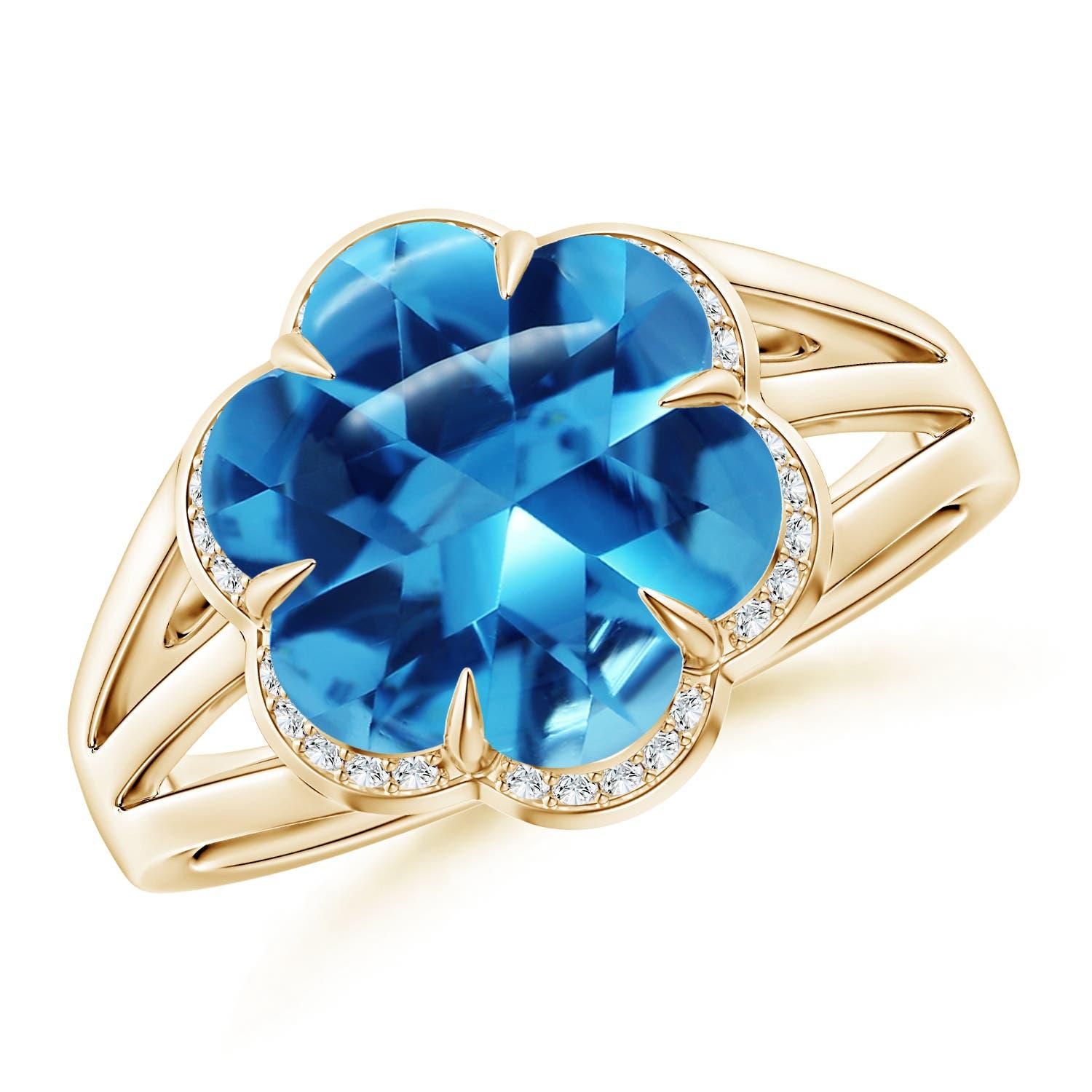Angara Bague fleur en or 14K avec topaze bleue suisse certifiée GIA de 4,6 ct Naturel en vente 5