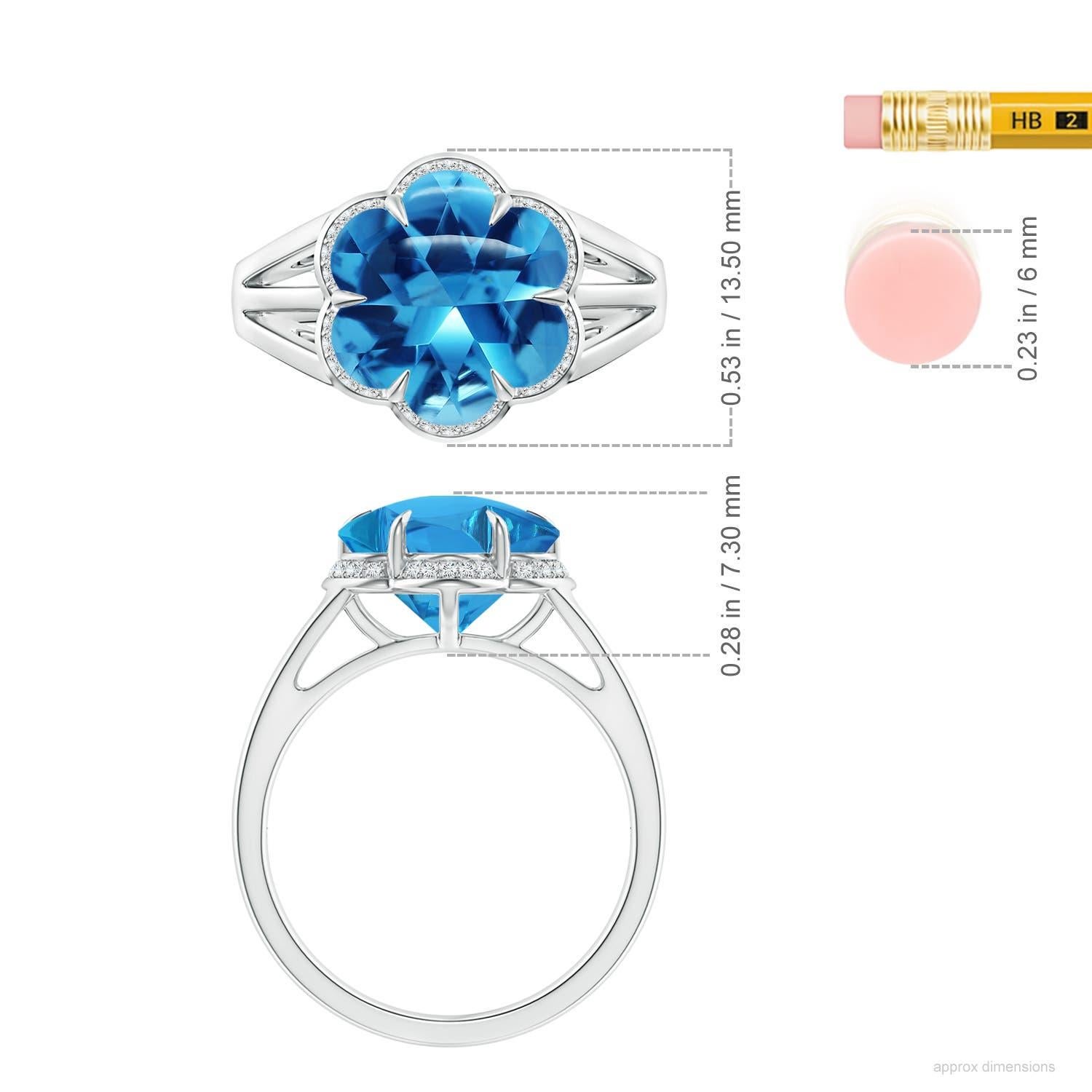 Angara Bague fleur en or 14K avec topaze bleue suisse certifiée GIA de 4,6 ct Naturel en vente 2