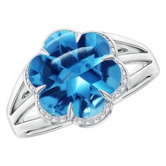 Angara Anillo Flor de Topacio Azul Suizo Natural Certificado GIA de 4,6 ct en Oro de 14K