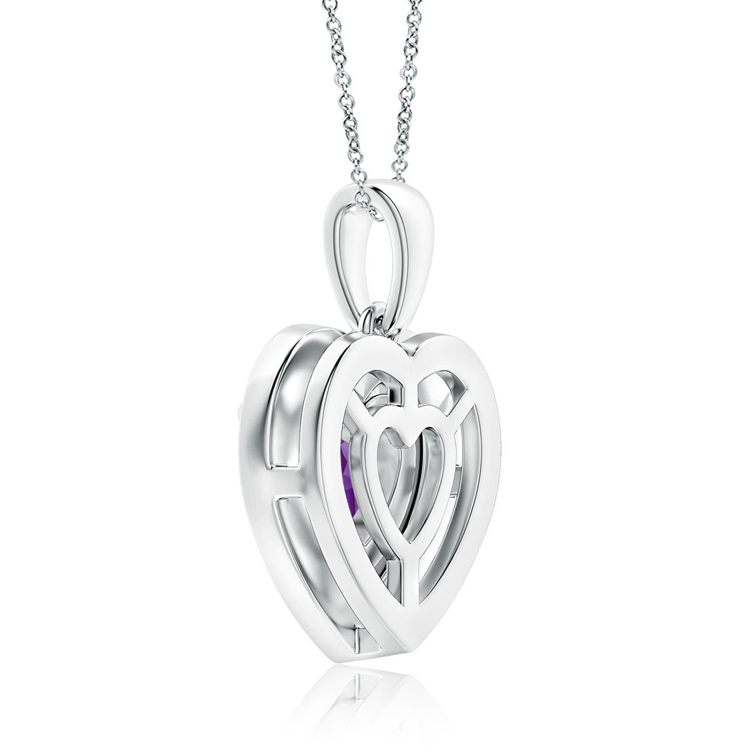 Cuore Ciondolo a forma di cuore con ametista e diamante in oro 14K di Angara Nature certificato GIA da 4,66 ct. in vendita