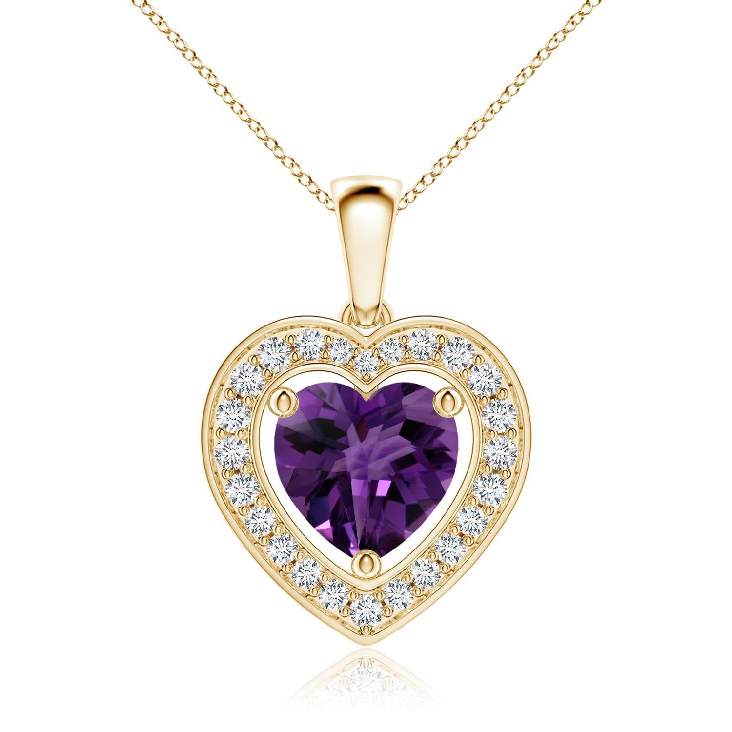 Ciondolo a forma di cuore con ametista e diamante in oro 14K di Angara Nature certificato GIA da 4,66 ct. in vendita 3