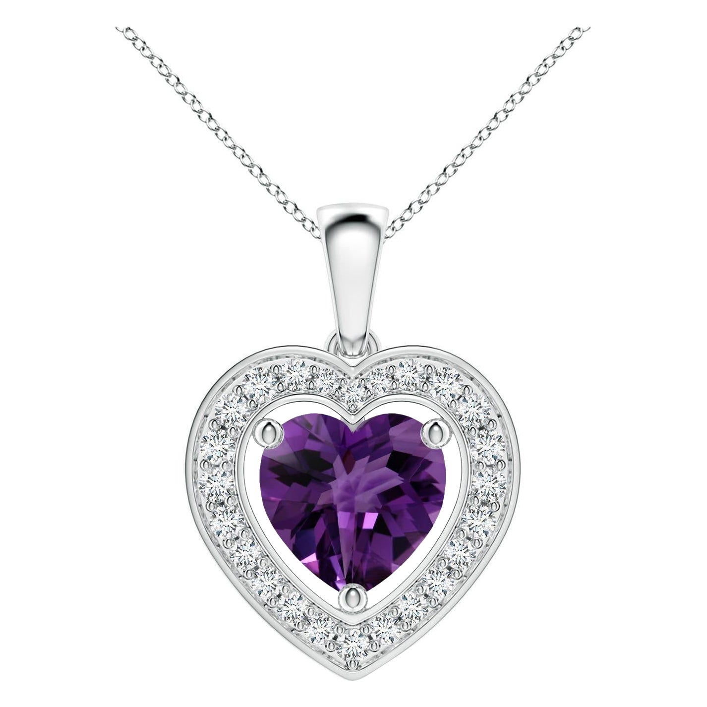 Ciondolo a forma di cuore con ametista e diamante in oro 14K di Angara Nature certificato GIA da 4,66 ct.