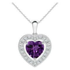 Angara Natural GIA Certified 4.66ct Amethyst & Diamond Heart Pendant in 14K Gold