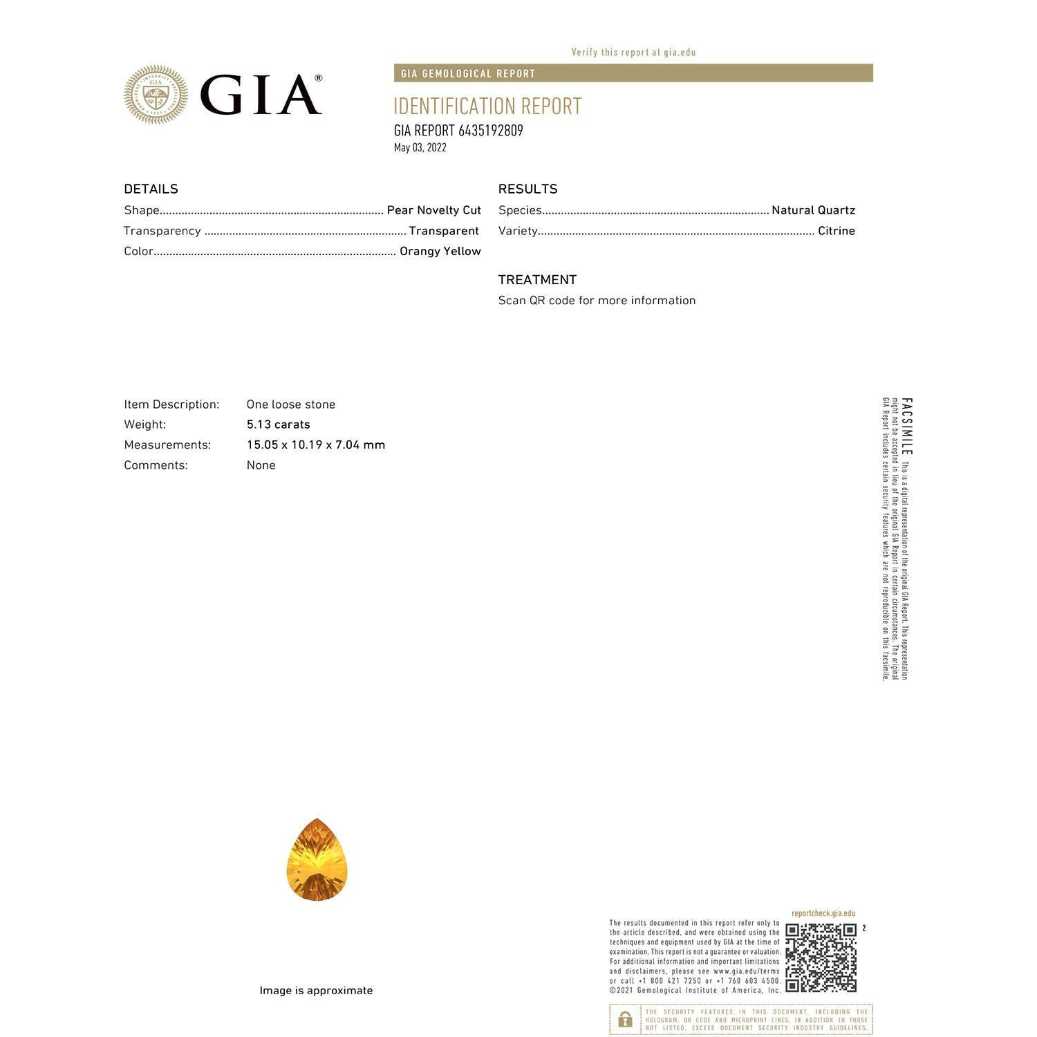 Angara Natural GIA zertifiziert 5,13 ct Citrin Teardrop Anhänger in 14K Solid Gold (Moderne) im Angebot