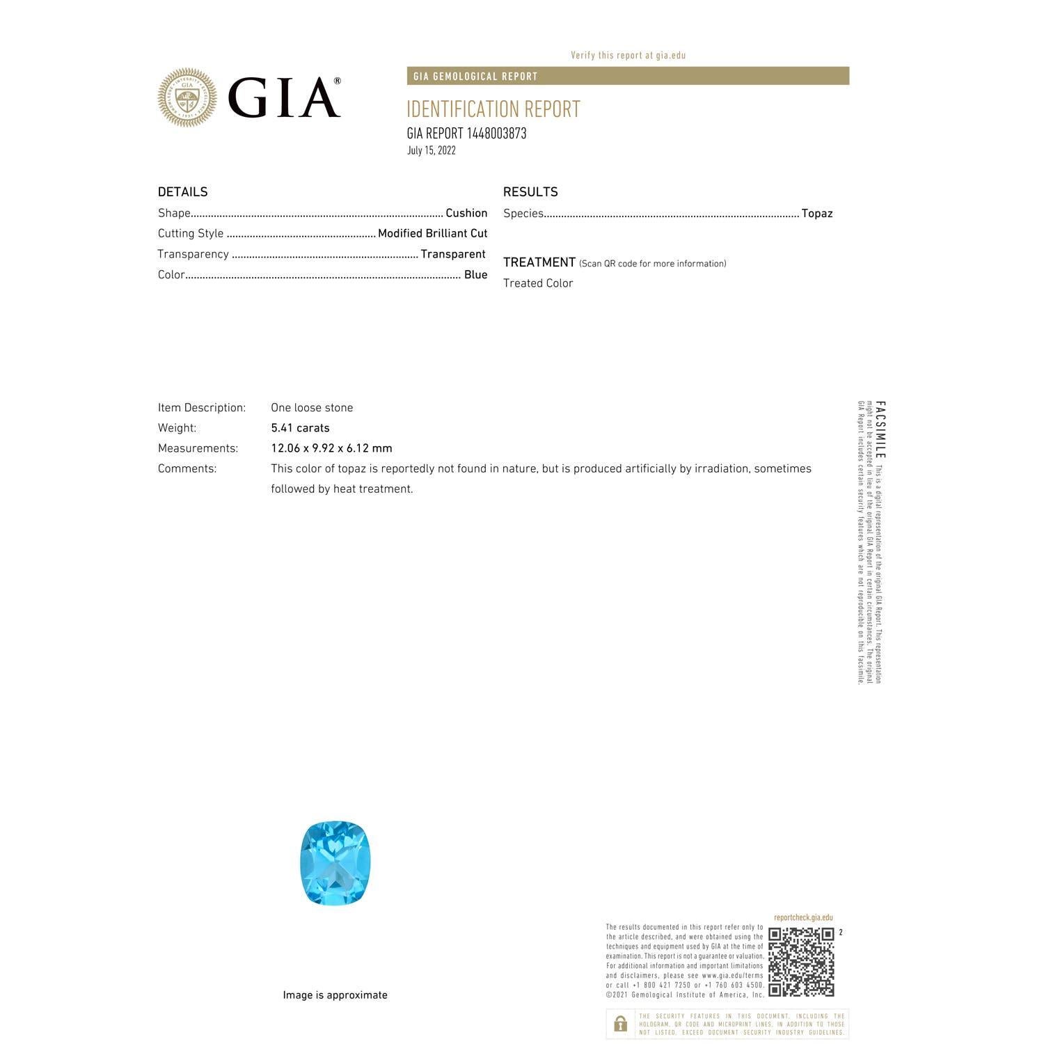Moderne Angara Pendentif en or massif 14K avec topaze bleue suisse certifiée GIA de 5,41 ct Naturel en vente