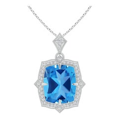 Angara Natural GIA Certified 5.41 ct Swiss Blue Topaz Pendant in 14K Solid Gold