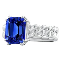 Angara Anillo solitario de zafiro azul natural certificado por el GIA de 5,55 ct en oro de 14 quilates