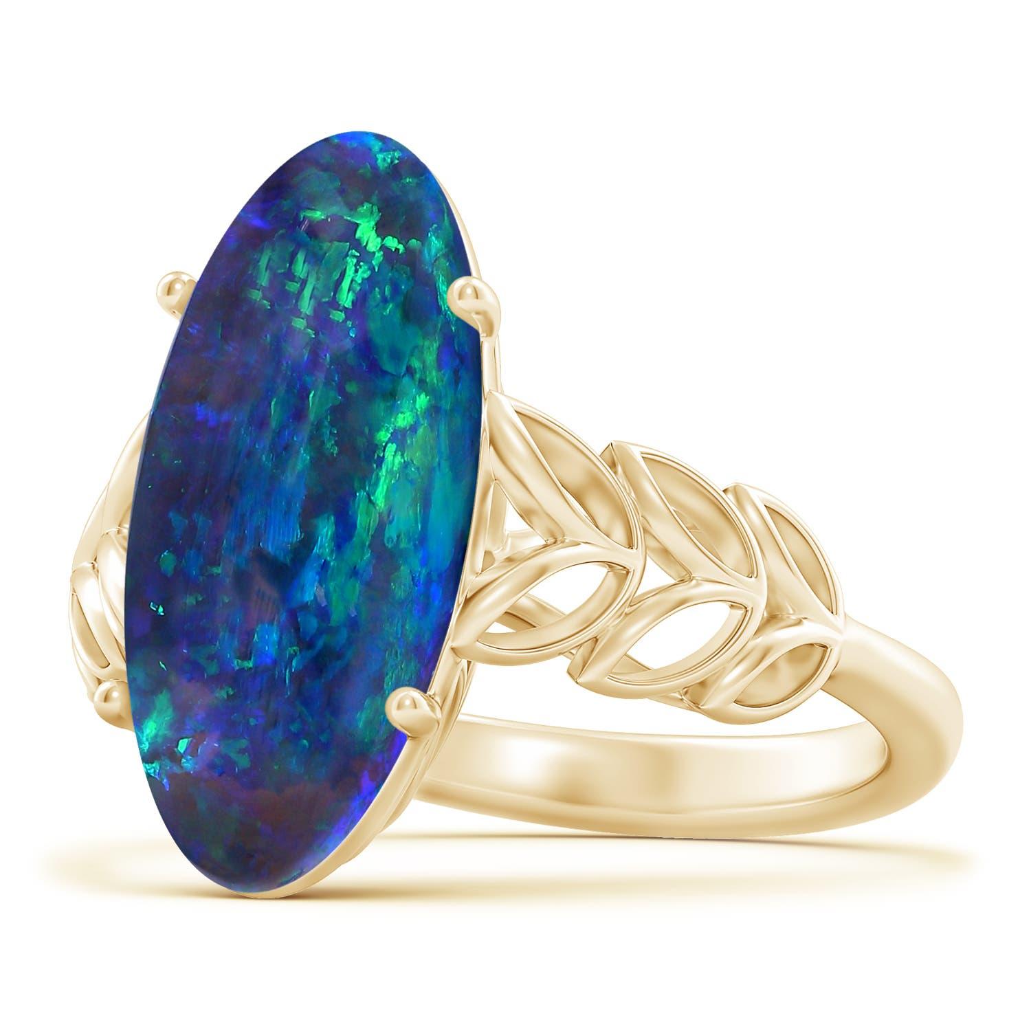 Anello con opale nero di Angara, certificato GIA, da 5,79 carati, con motivi a foglia in oro 14K in vendita 5