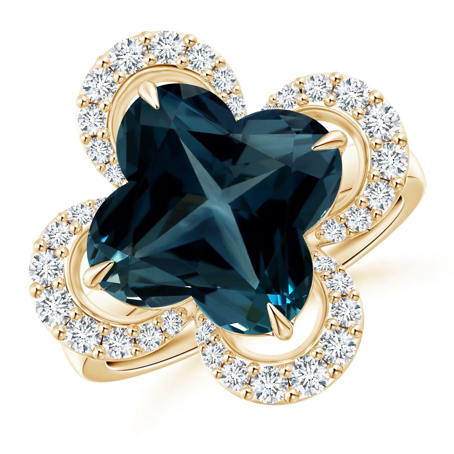 Bague de fiançailles Angara Nature certifiée GIA 5,96 ct London Blue Topaz Or 14K en vente 4