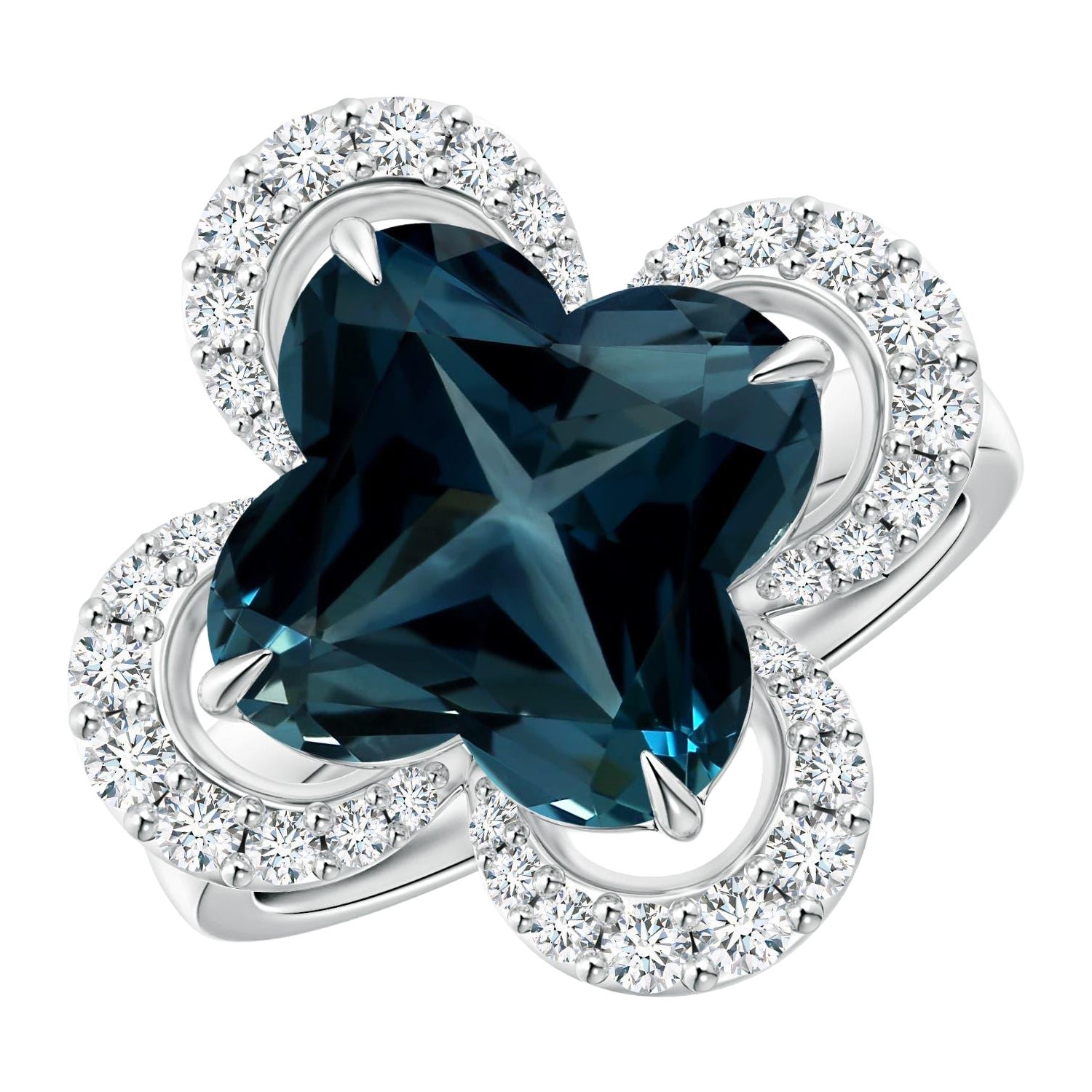 Angara Anillo de compromiso de oro de 14 quilates con topacio azul de Londres natural certificado por la GIA de 5,96 quilates