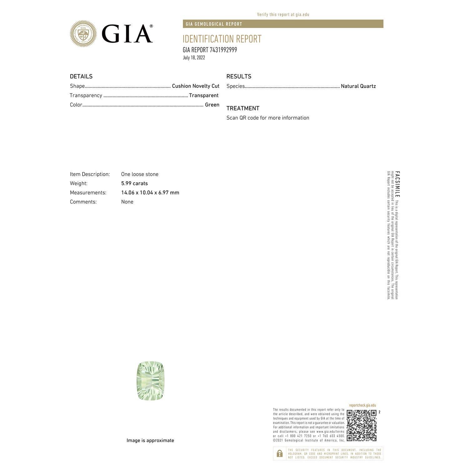 Moderne Angara Bague à trois pierres en or 14 carats avec améthyste verte certifiée GIA 5,99 ct en vente