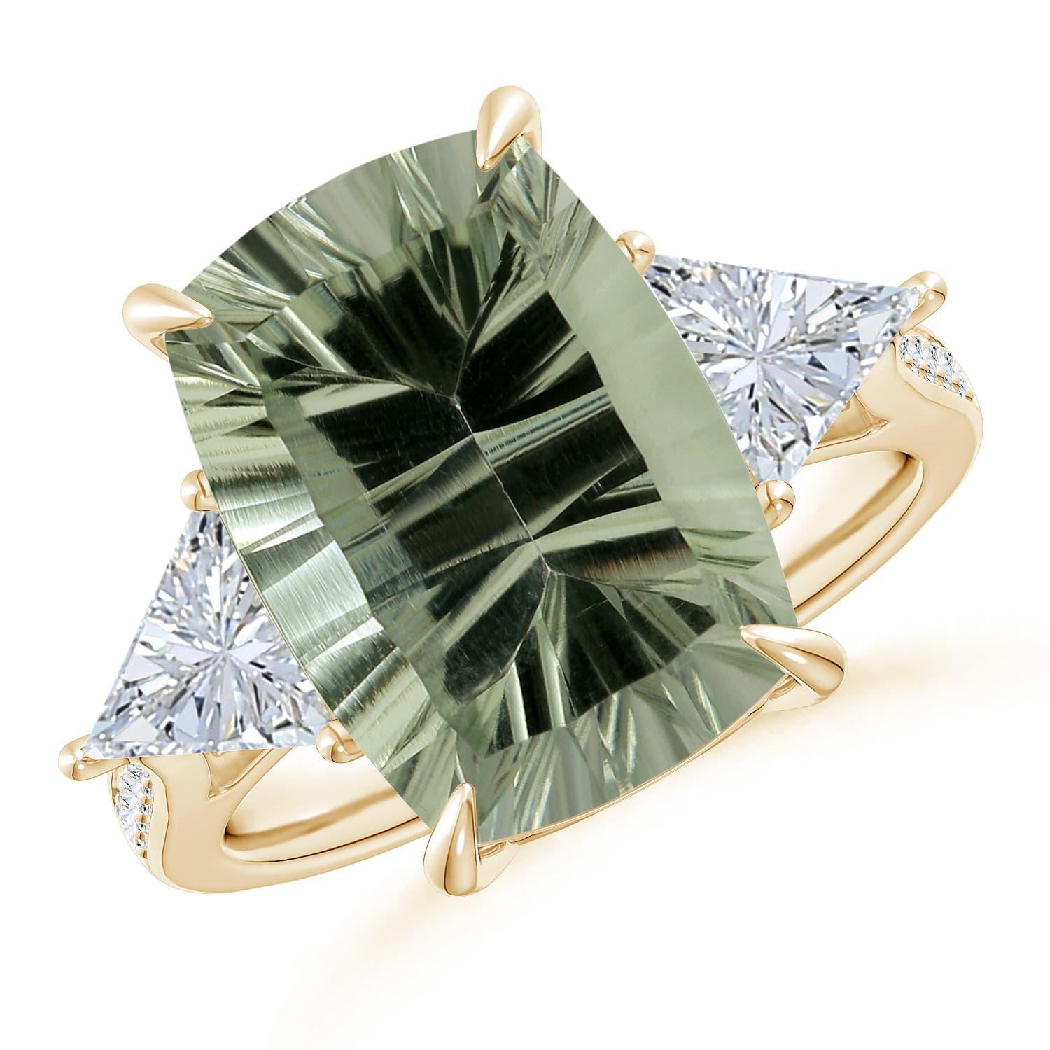 Angara Bague à trois pierres en or 14 carats avec améthyste verte certifiée GIA 5,99 ct en vente 3