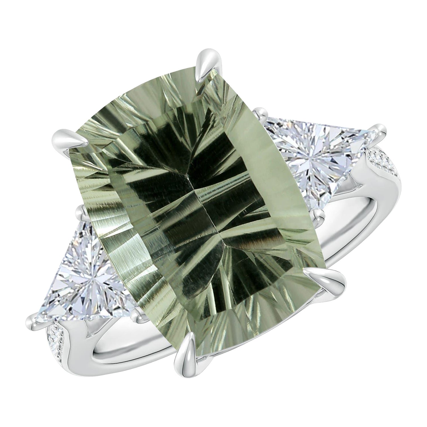 Angara Bague à trois pierres en or 14 carats avec améthyste verte certifiée GIA 5,99 ct en vente