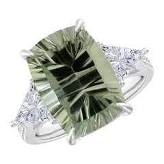 Angara Bague à trois pierres en or 14 carats avec améthyste verte certifiée GIA 5,99 ct