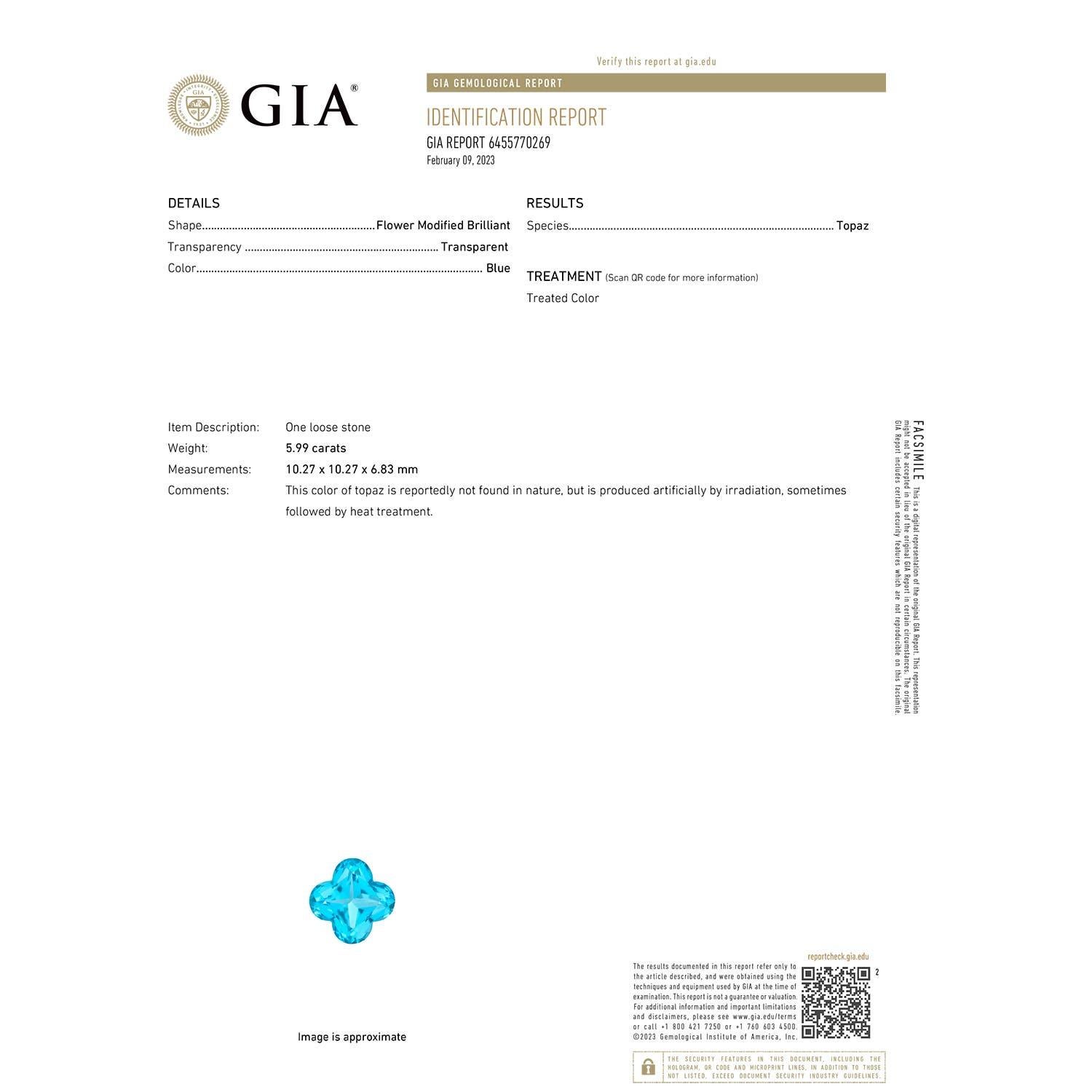 Moderne Angara Pendentif en or massif 14K avec topaze bleue suisse certifiée GIA 5.99 ct Naturel en vente