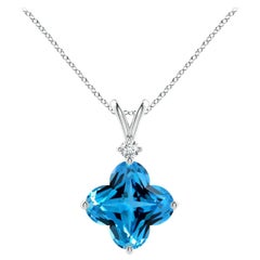 Angara Natural GIA Certified 5.99 ct Swiss Blue Topaz Pendant in 14K Solid Gold