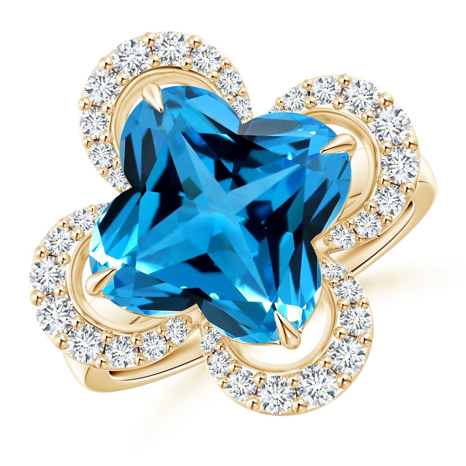 Anello aureolato con Topazio Blu Svizzero di Angara Nature certificato GIA da 5,99 carati in oro massiccio 14K in vendita 5