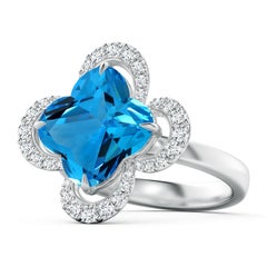 Angara natürlichen GIA zertifiziert 5,99ct Schweizer Blautopas Halo Ring in 14K massivem Gold