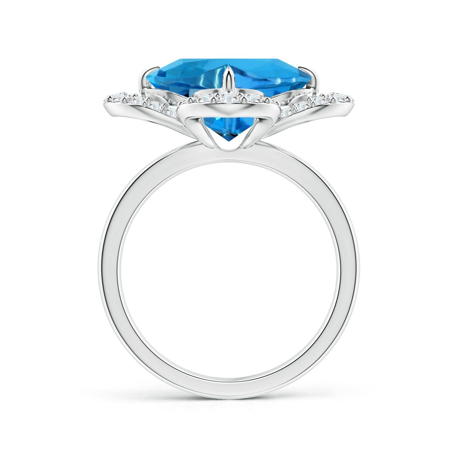 Taglio misto Anello aureolato con Topazio Blu Svizzero di Angara Nature certificato GIA da 5,99 carati in oro massiccio 14K in vendita