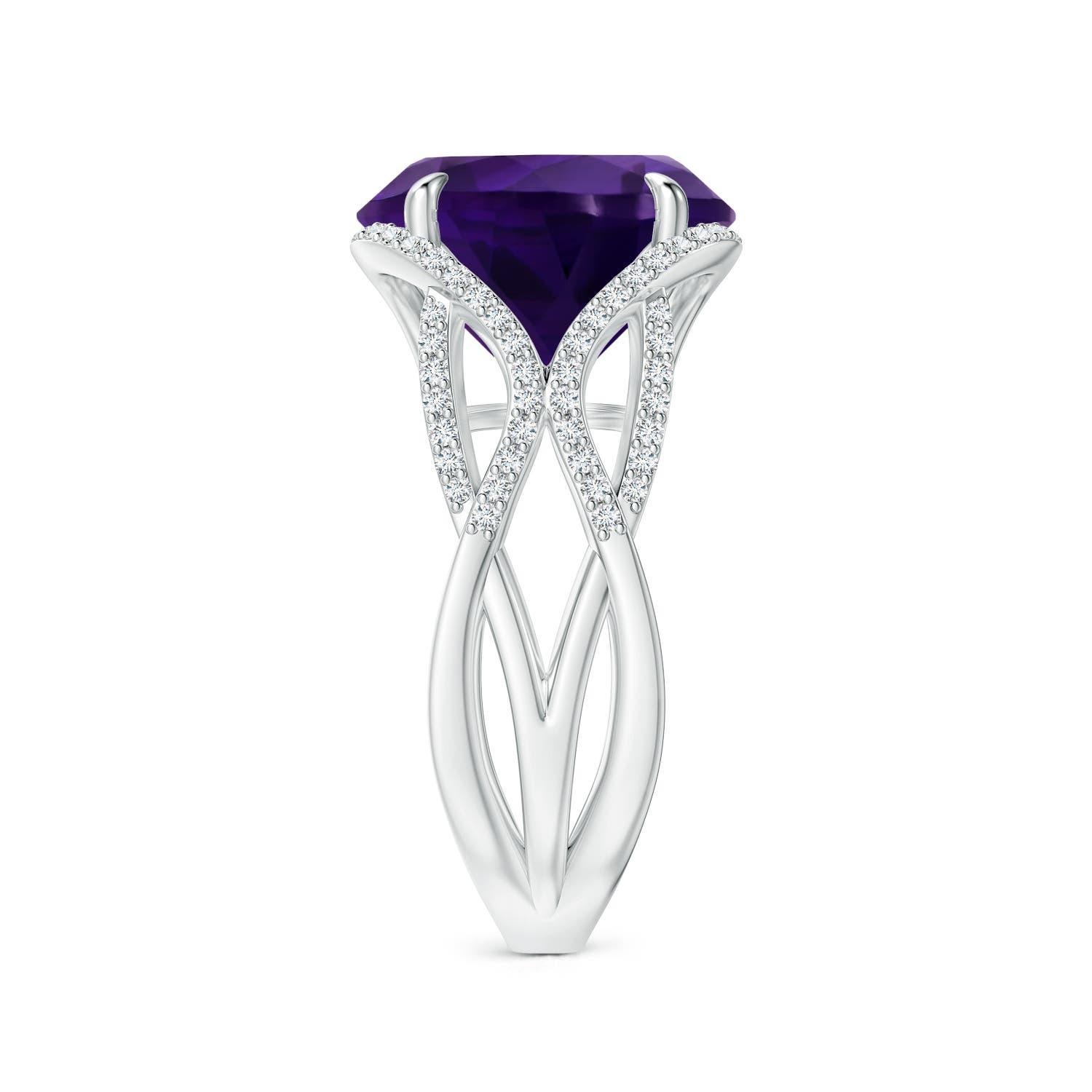 Taille ronde Angara Bague en or massif 14K pour femme, améthyste naturelle certifiée GIA de 6,61 ct en vente