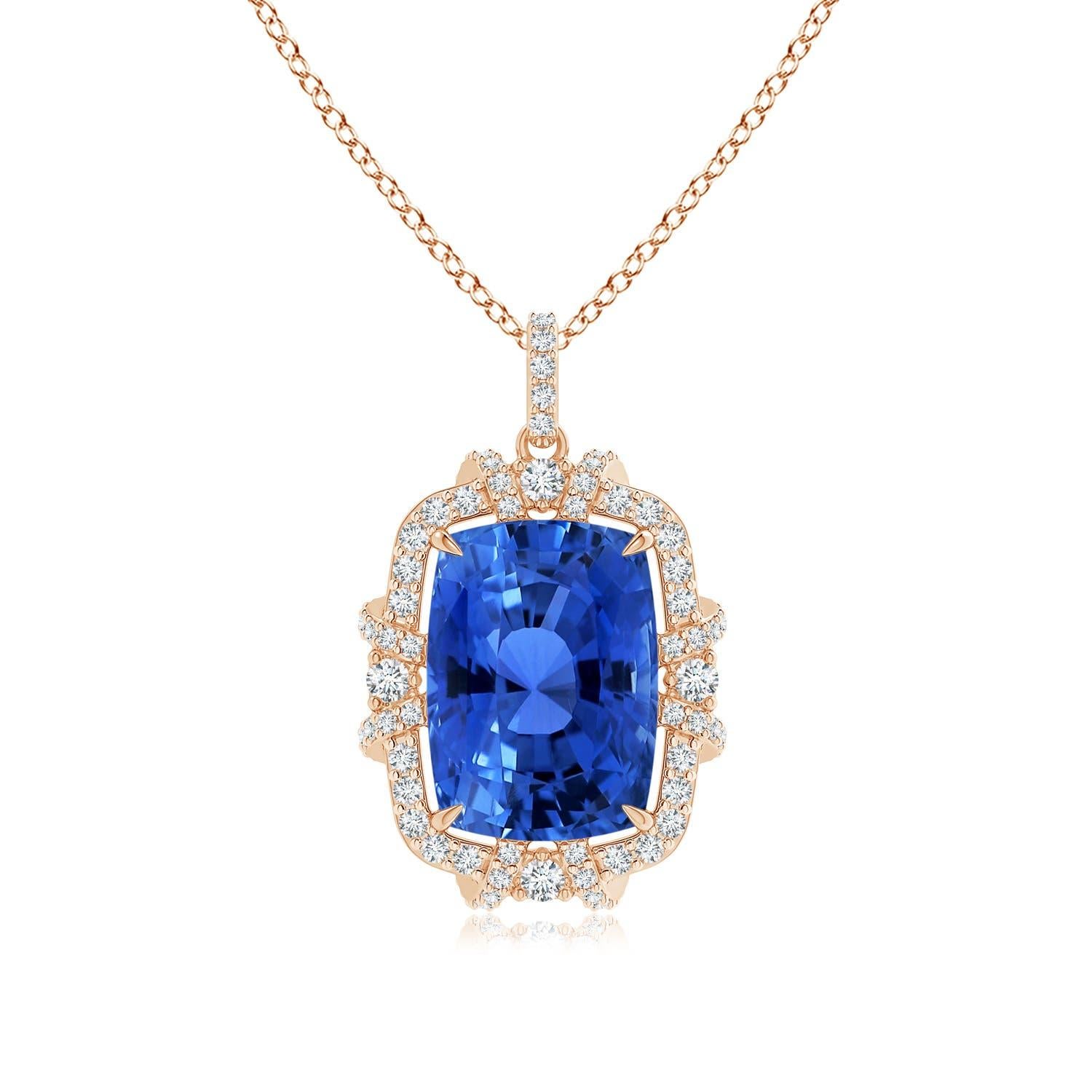 Ciondolo a forma di aureola con zaffiro blu da 7,06 carati certificato GIA di Angara in oro massiccio 14K in vendita 4
