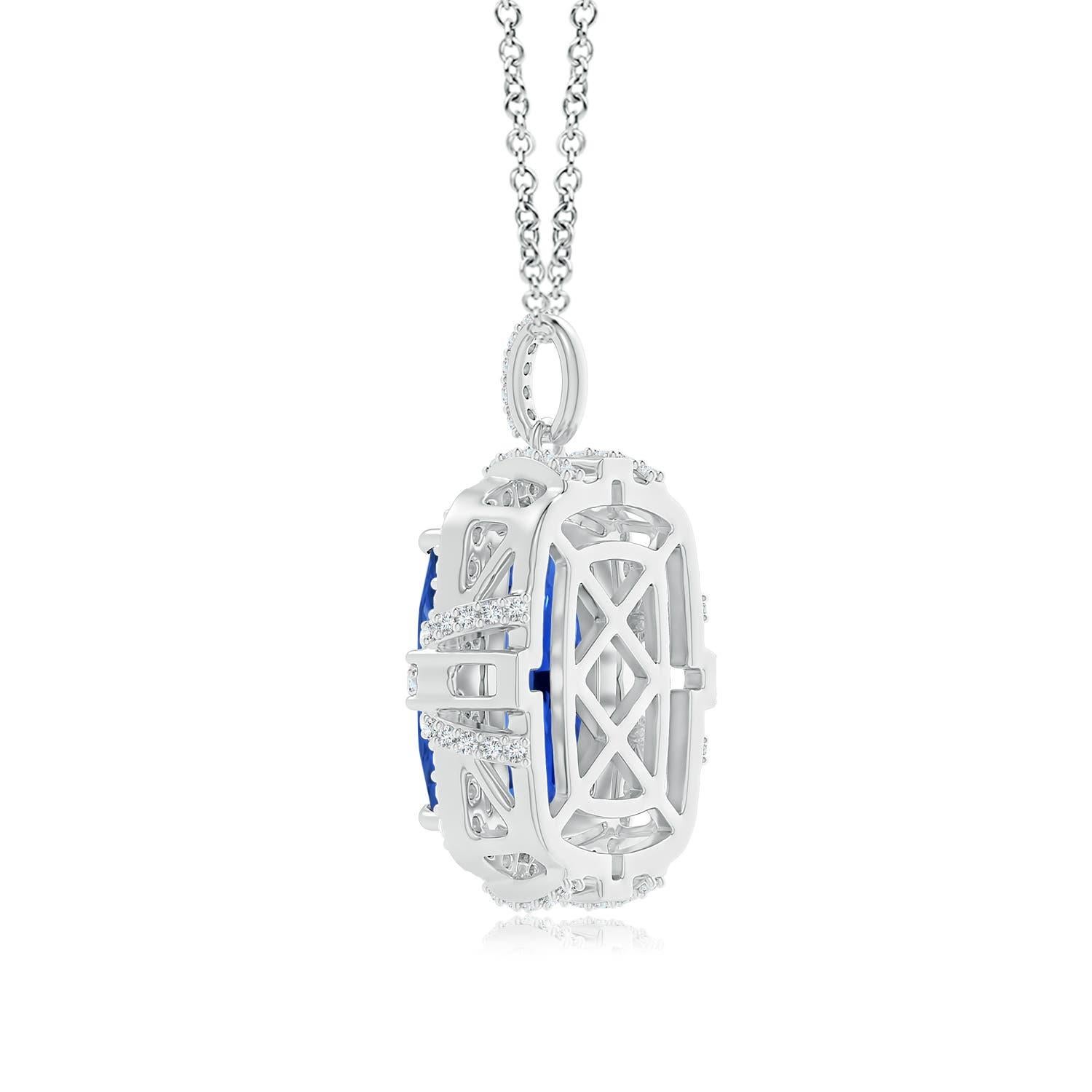 Taglio cuscino Ciondolo a forma di aureola con zaffiro blu da 7,06 carati certificato GIA di Angara in oro massiccio 14K in vendita