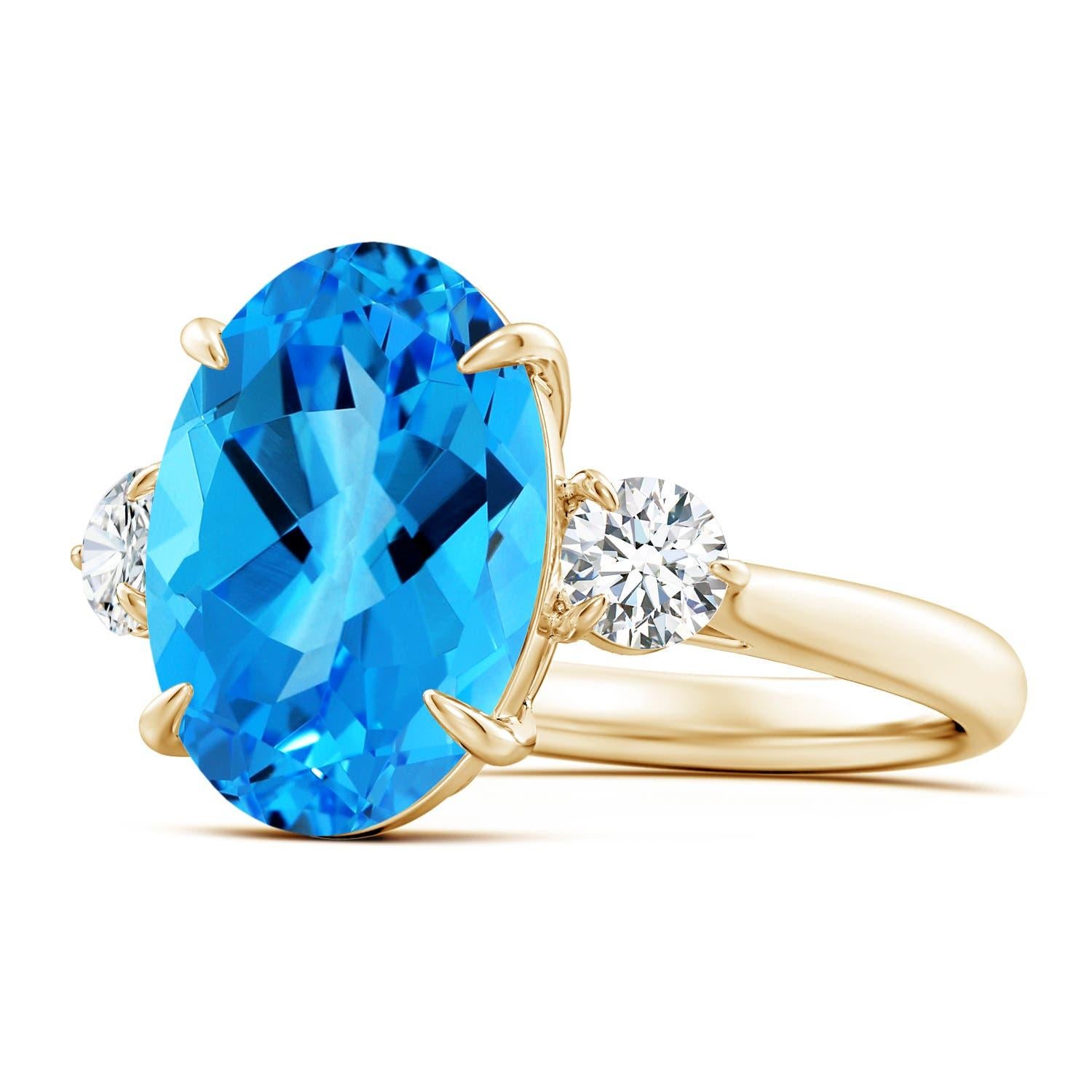 Anello a tre pietre con Topazio Blu Svizzero da 7,22 carati, certificato GIA da Angara, oro 14K in vendita 4