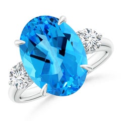 Angara Natural GIA Certified 7.22 ct Swiss Blue Topaz Three Stone Ring 14K Gold