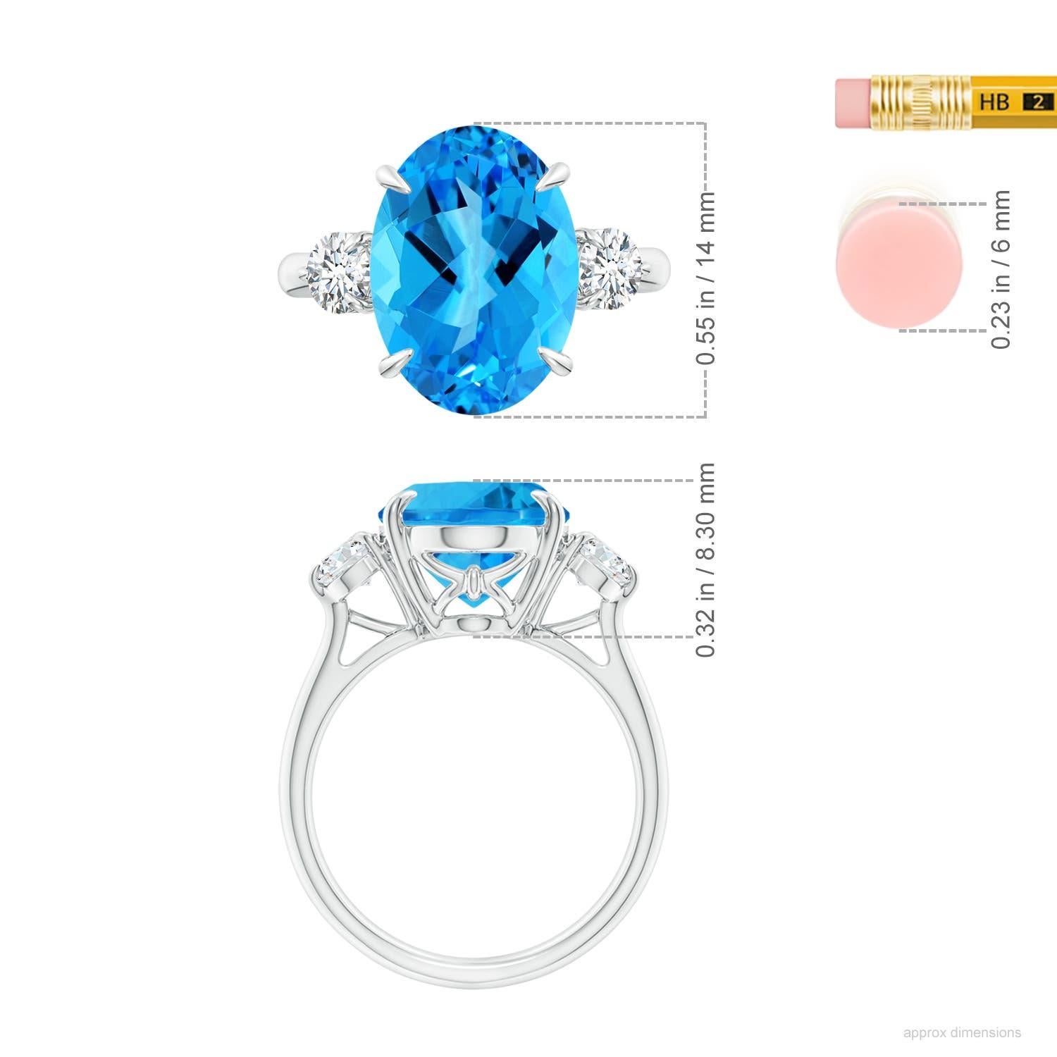Anello a tre pietre con Topazio Blu Svizzero da 7,22 carati, certificato GIA da Angara, oro 14K in vendita 1