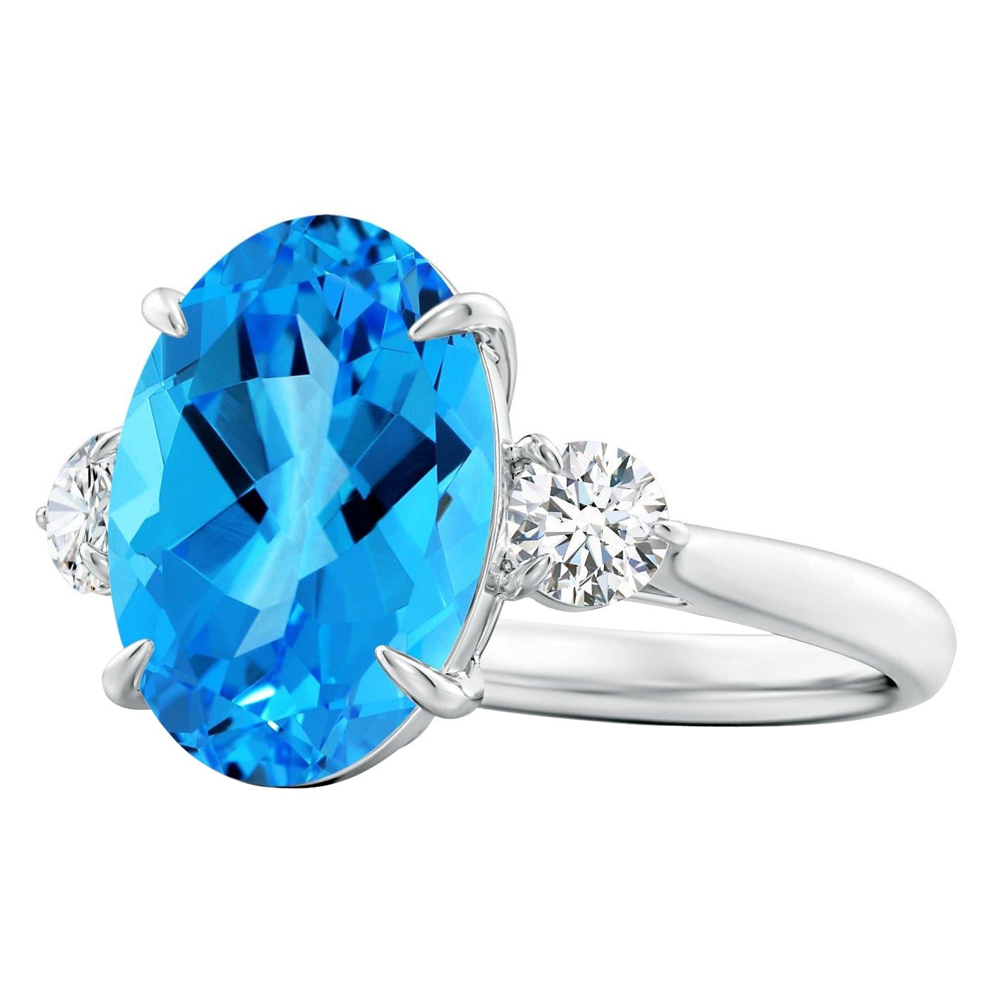 Angara Anillo de oro de 14 quilates con tres piedras de topacio azul suizo de 7,22 ct, certificado por el GIA
