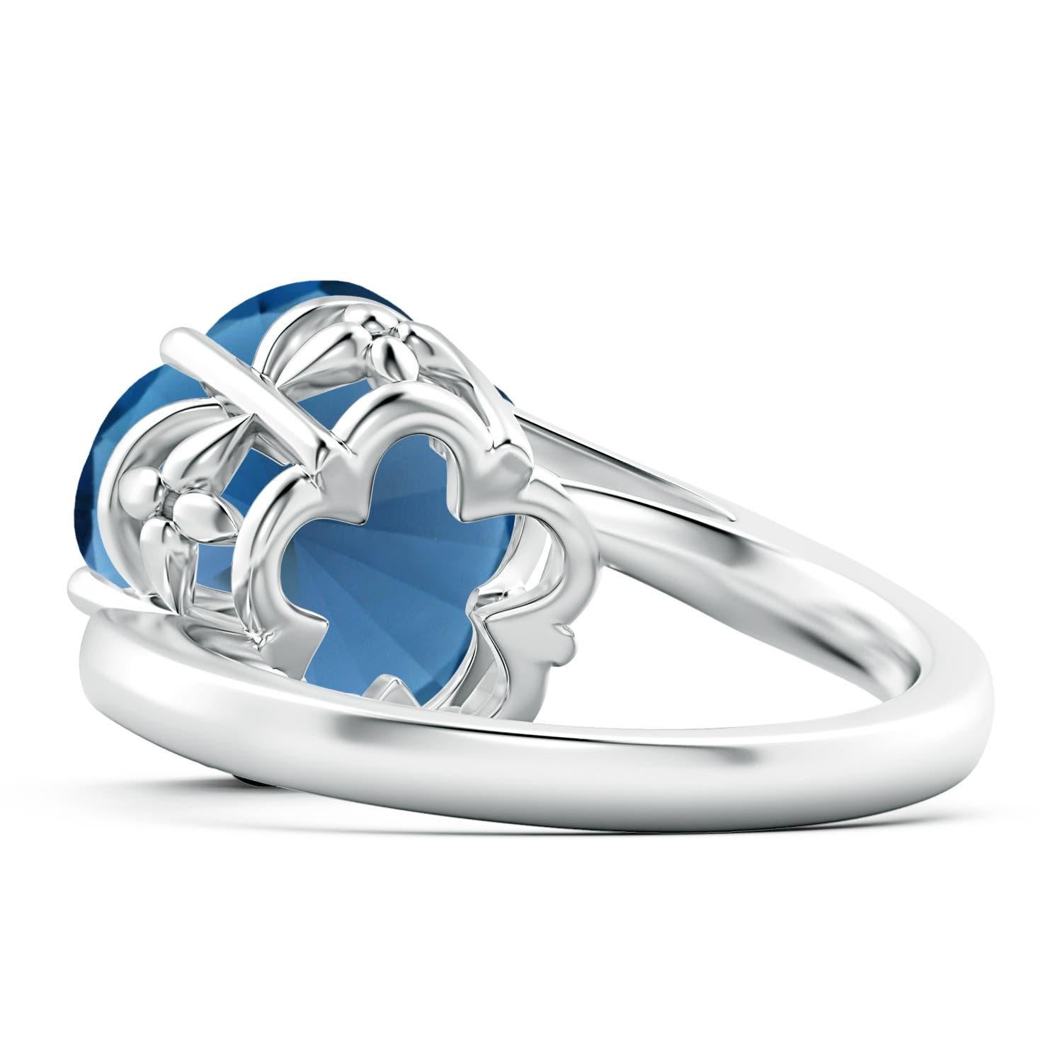 Donna Anello con fiore di Topazio Blu di Londra da 7,44 carati certificato GIA da Angara, in oro 14K in vendita