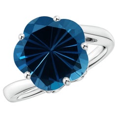 Angara Anillo Flor de Topacio Azul de Londres Natural Certificado GIA de 7,44 ct en Oro de 14K