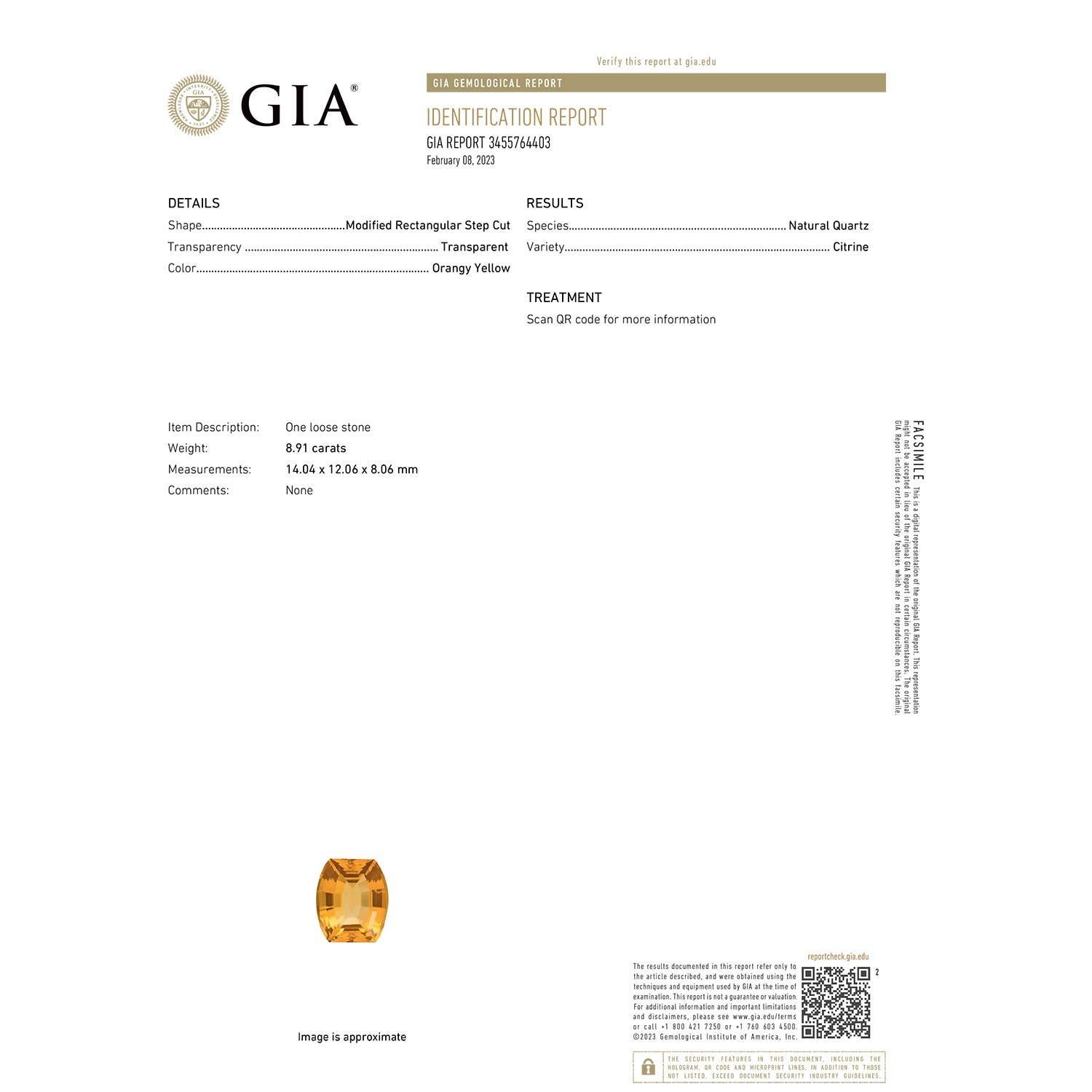 Angara Natural GIA zertifiziert 8,91ct Citrin Solitär Ring in 14K Gold für Frauen (Moderne) im Angebot