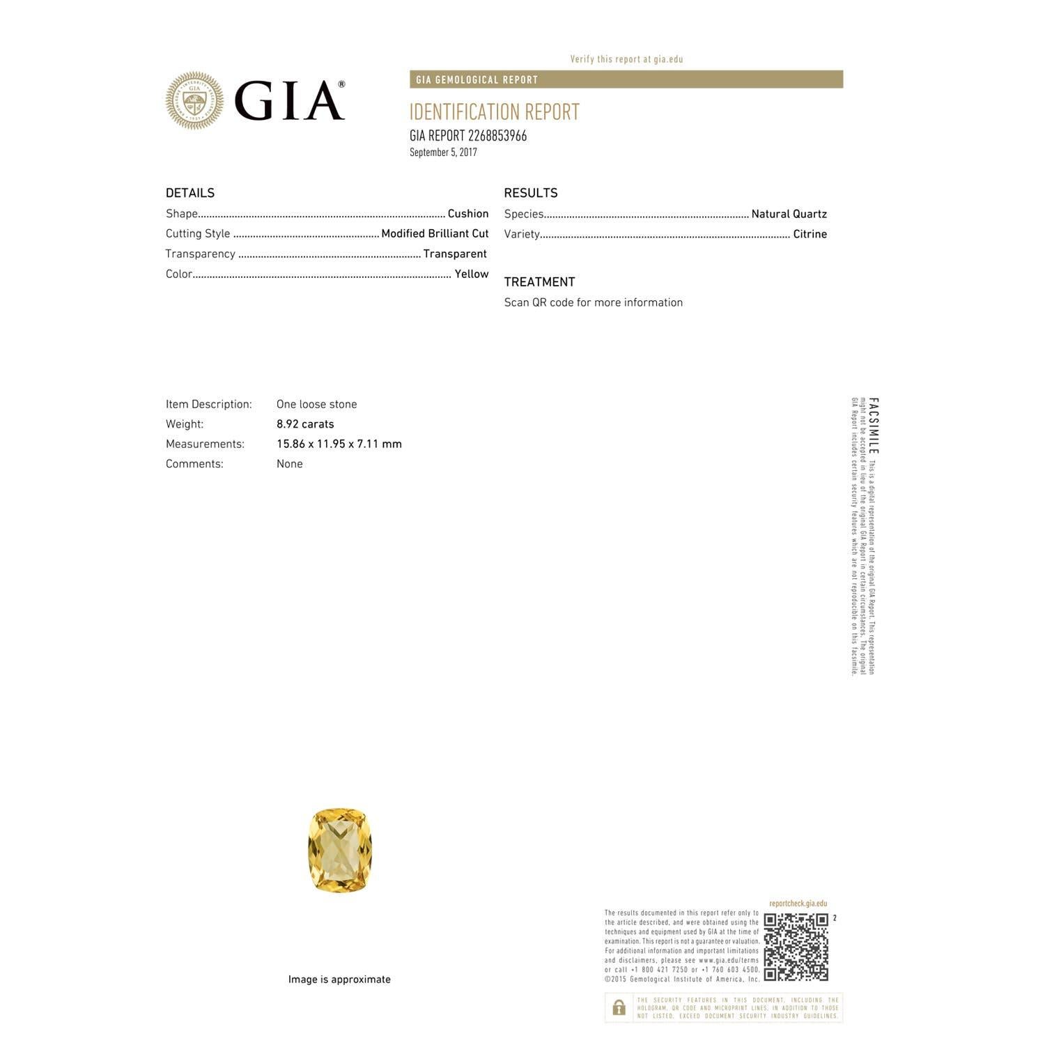 Angara Colgante de Citrino Natural Certificado GIA de 8,92 ct en Oro Macizo de 14 quilates para Mujer Moderno en venta