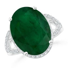 Angara Natural GIA Certified 9.03 ct Emerald Ring with Diamond in 14K Solid Gold