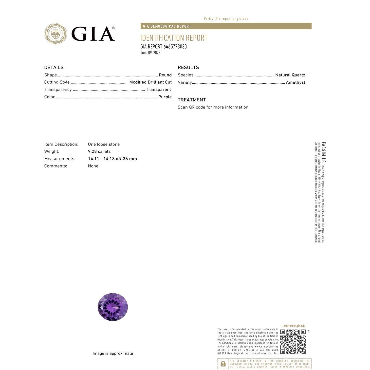 Moderne Angara Bague en or 14 carats avec halo d'améthyste et de diamant certifiée GIA 9,28 ct Naturel en vente