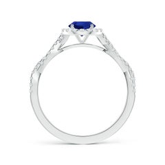 Anello aureola con zaffiro blu certificato GIA di Angara e diamante in oro 14K